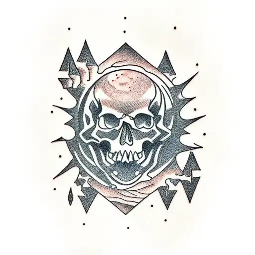 Skull Moon And Mountains In Forest