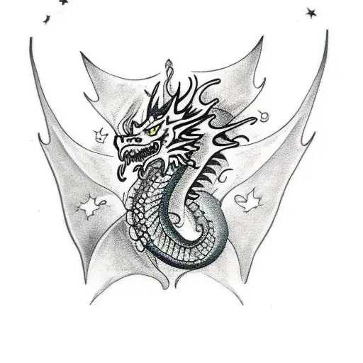 Neck Tattoo With Dragon And Fire Coming Out