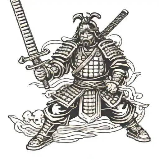 Samurai Warrior Standing Holding Swords