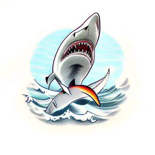 Shark Is Surfing On A Wave With A Top Hat And A Monocle On