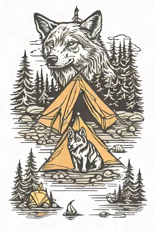 Camping Tent Wolf Forest Water