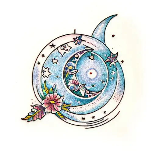 Floral Moon Cycle Straight Line