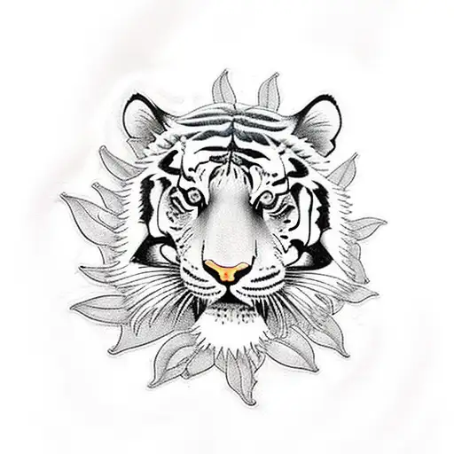 Tiger Walking With Flowers Around