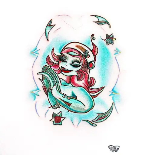 Music Siren Full Body Teal With Tattoos Red Hair