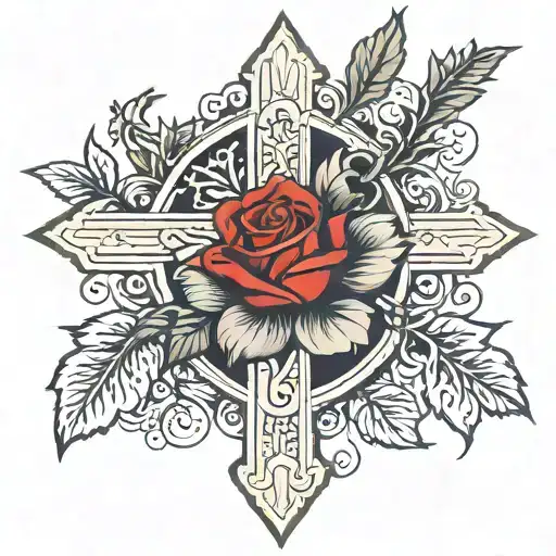 Christian Cross Red Rose