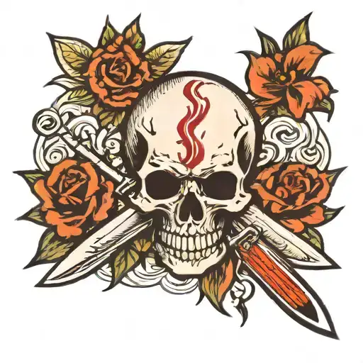 Skull With A Knife Crossed