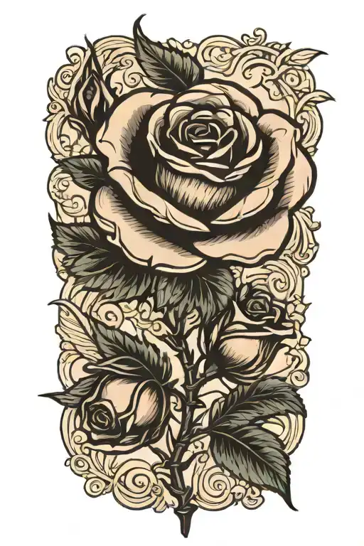 A Rose With Stem And Leaves