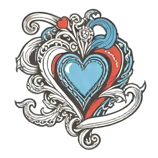 Red And Blue Heart With A Loop Bracelet Around It