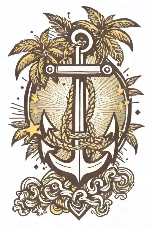 Palm Tree Lighting Bolt Star Anchor