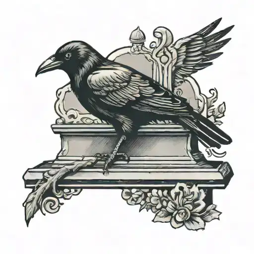 Gravestone With Crow Perched On Top