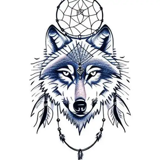 Wolf Dream Catcher Very Detailed Drawing