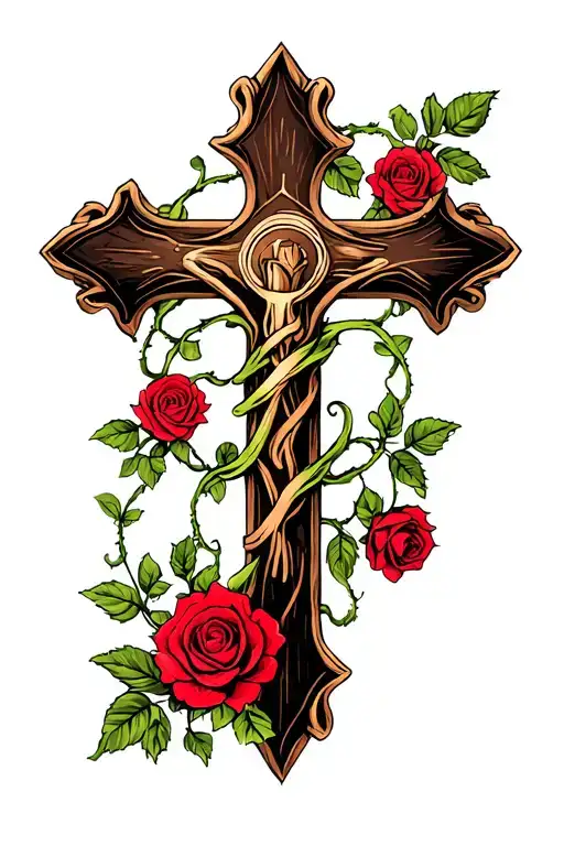 Cross With Rose Vines Around It