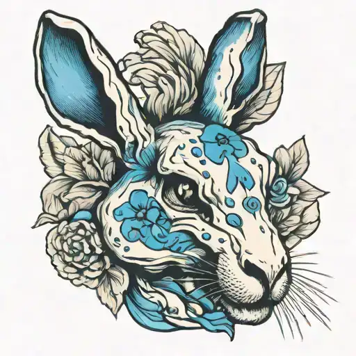 Front Facing Rabbit Skull With A Blue Teardrop Rolling Down One Eye