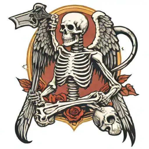 Angel Skeleton Praying With Scythe In Hand