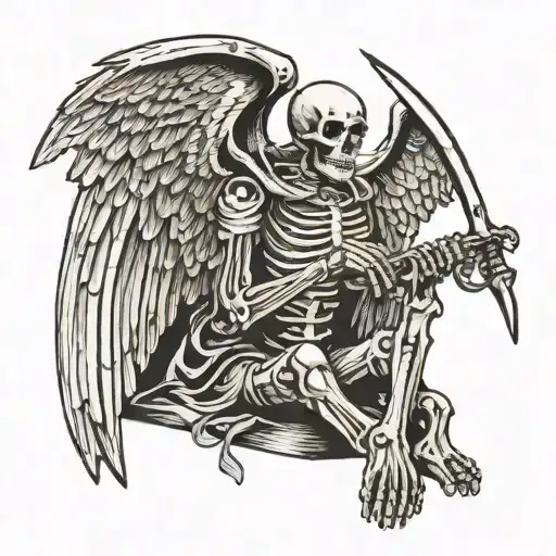 Angel Skeleton Praying With Scythe In Hand
