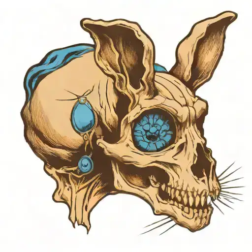 Front Facing Sad Rabbit Skull With A Blue Teardrop Rolling Down One Eye