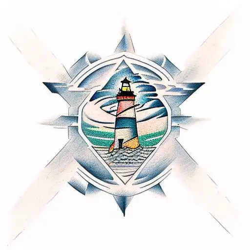 Lighthouse With Manilla Line Aroud It And Lightening