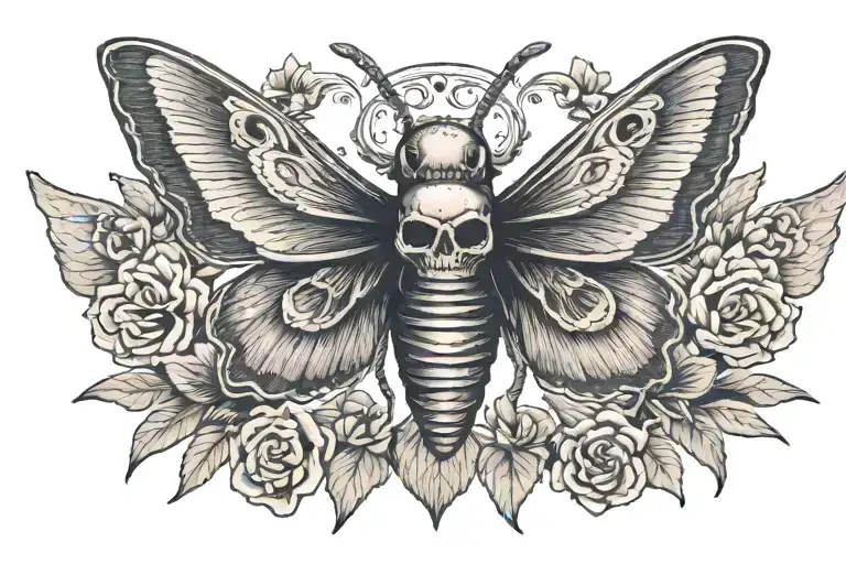 Moth With Wings Spread And Skull On Its Back