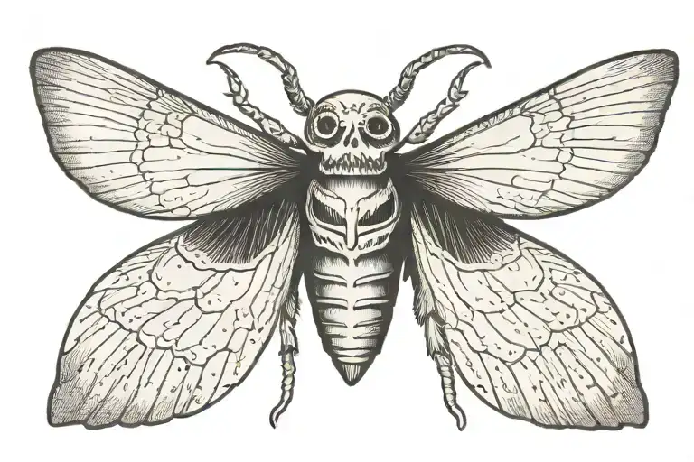 Moth With Wings Spread And Skull On Its Back