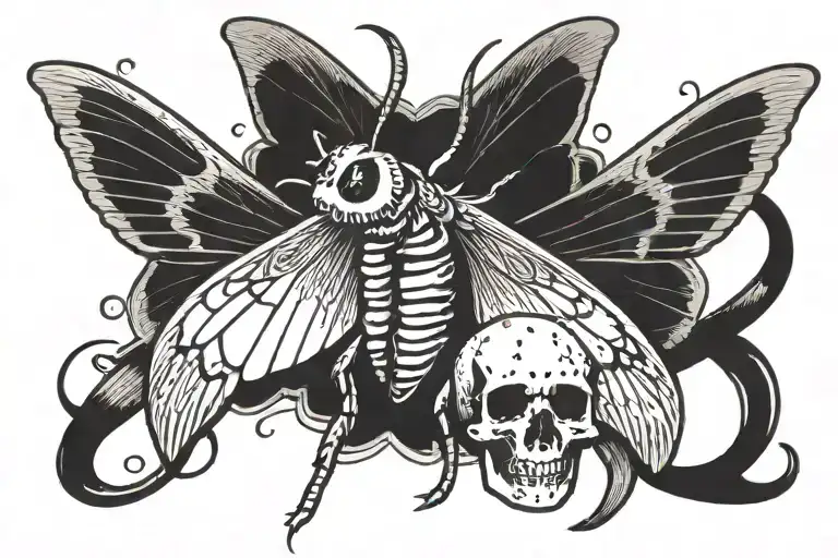 Moth With Wings Spread And Skull On Its Back