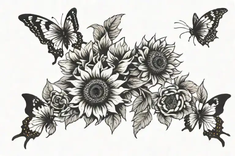 Sunflower And Butterflies Flying