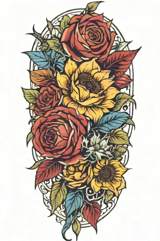 Roses And Sunflowers In Color