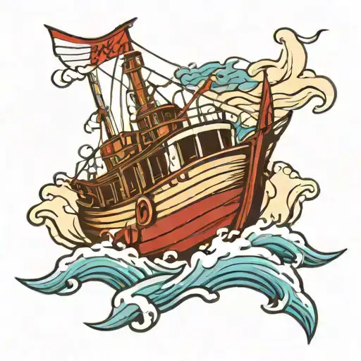 Old Fishing Boat In Waves Crashing