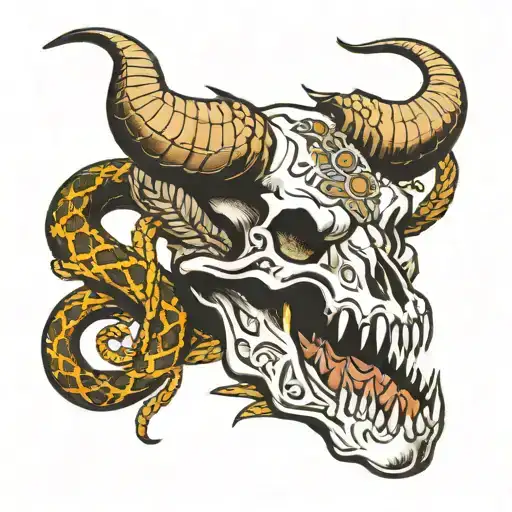 Bull Skull With Rattle Snake Wrapped