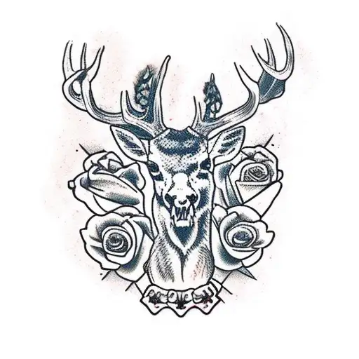 Western Shirt With A Deer Skull And Roses