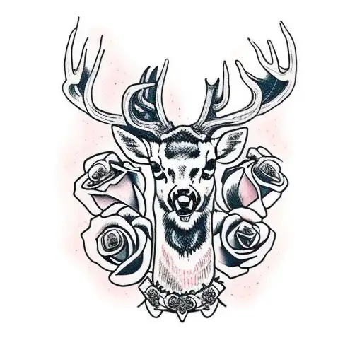 Western Shirt With A Deer Skull And Roses