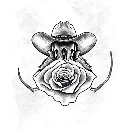 Cowboy In Western Shirt With A Deer Skull And Roses