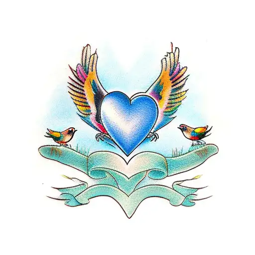 A Family With Two Adult Birds And Two Baby Birds In The Shape Of A Heart