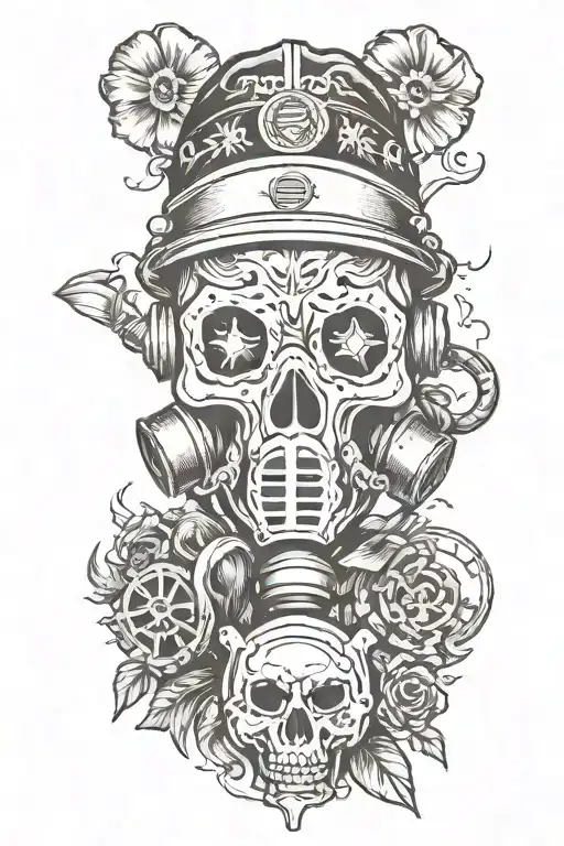 Skull And Gas Mask Holding