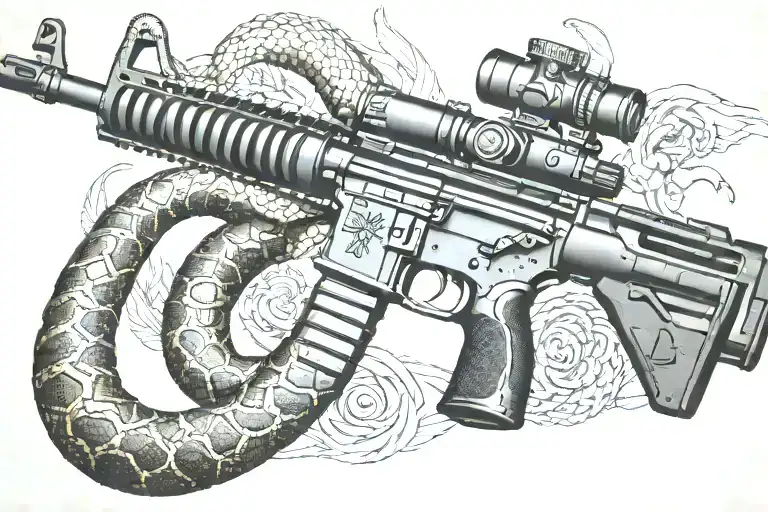Snake Ar 15 Rifle With Rattle Snake Coiled Around With Snake Head Showing