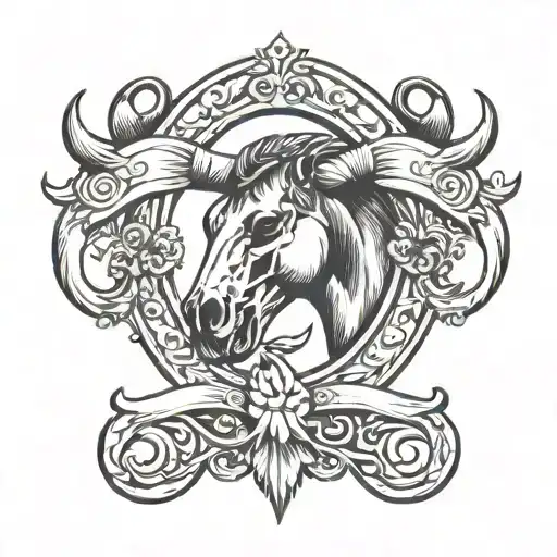 Horse Shoe With Bull Skull