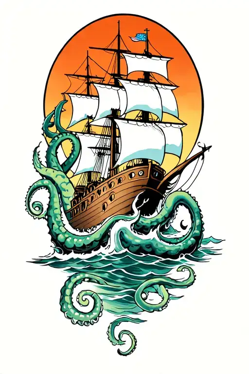 Kraken Attacking A Ship