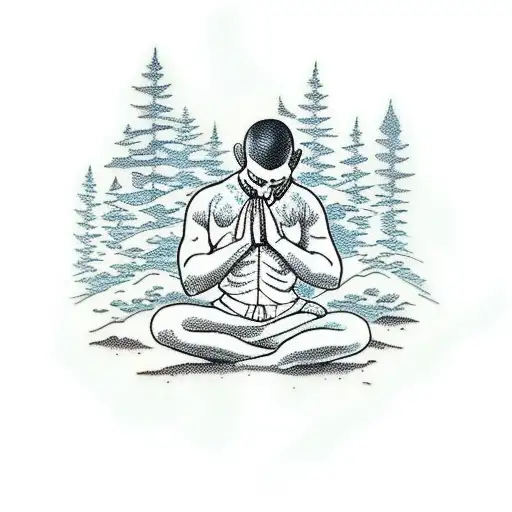 A Serene Scene Of A Person Kneeling In Prayer Amidst A Beautiful Forest