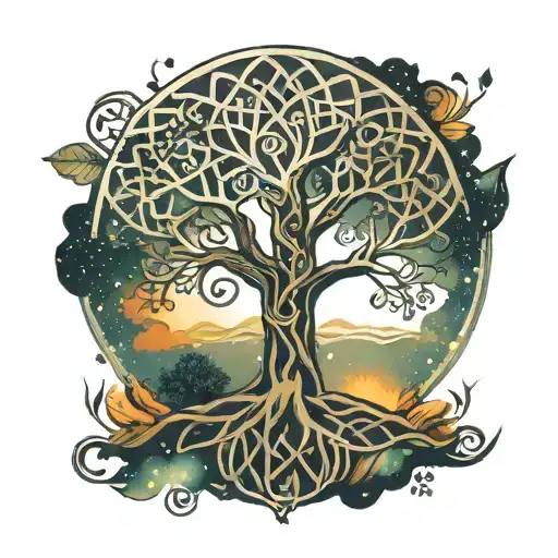 Celtic Tree Of Life Galaxy Background