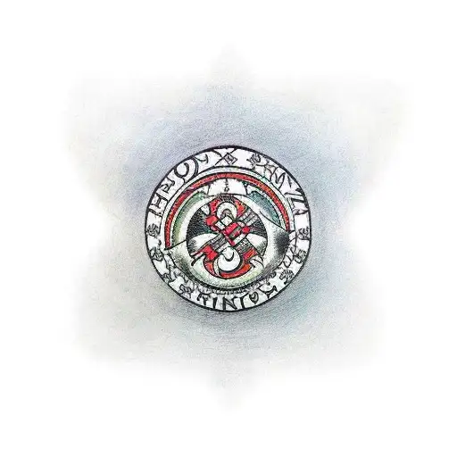 A Traditional Tattoo Design Of A Viking Shield With The Symbol Of The People's Victory