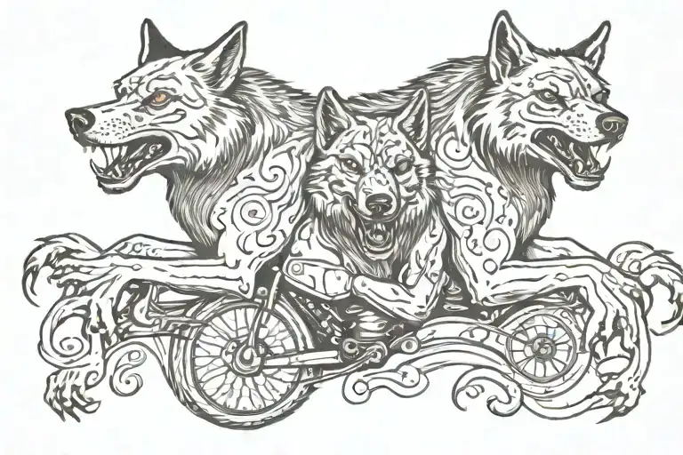 Two Headed Wolf Being Ridden By A Man