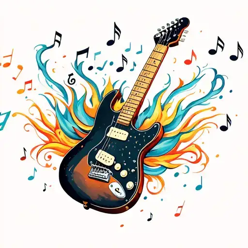 Finder Statocaster With Flamong Music Notes Floating