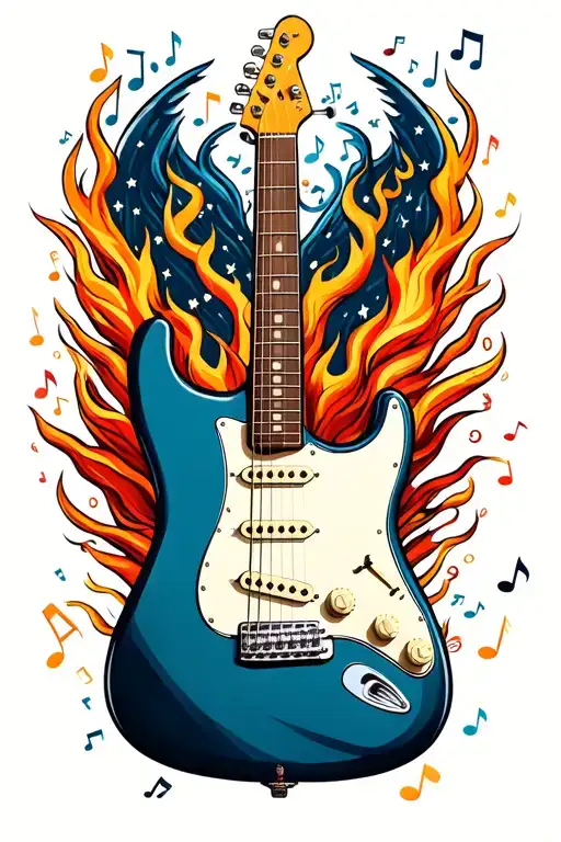 Finder Statocaster With Flamong Music Notes Floating