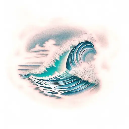 Waterfall Leading To Ocean With Crashing Waves