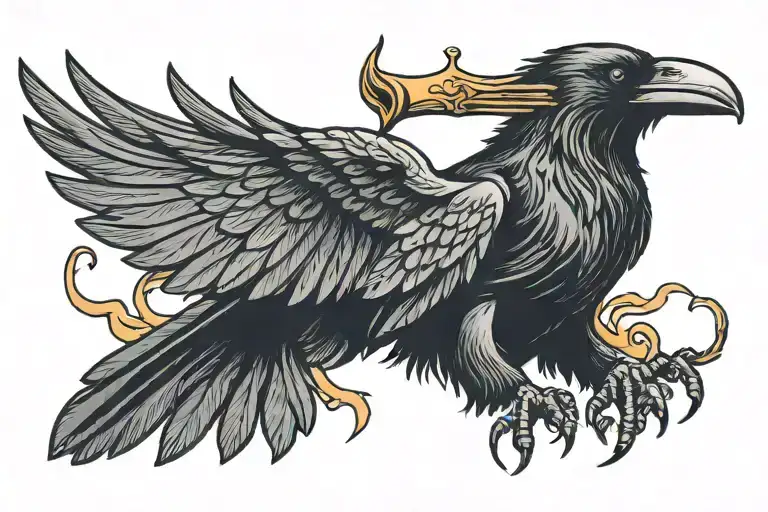 Raven With Spread Wings And Torch Held