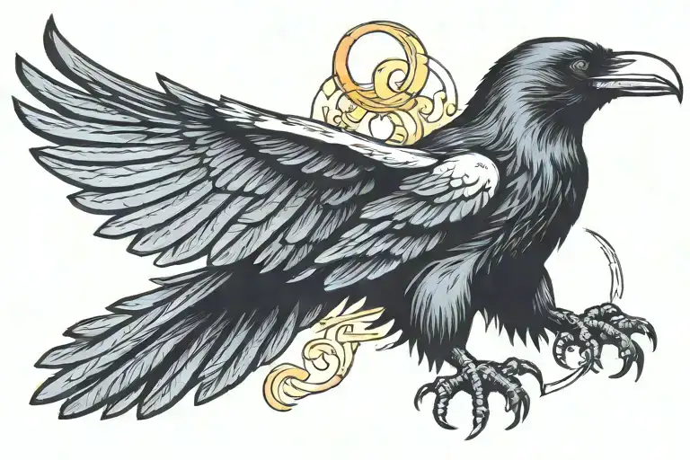 Raven With Spread Wings And Torch Held