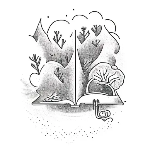 Open Book With A Tree Coming Out The Book And A Trumpet