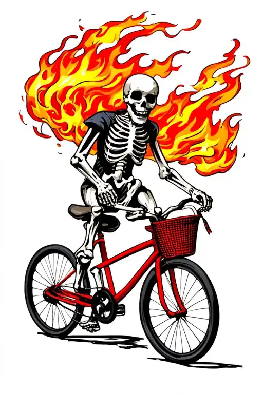 Skeleton Riding Bycicle On Fire