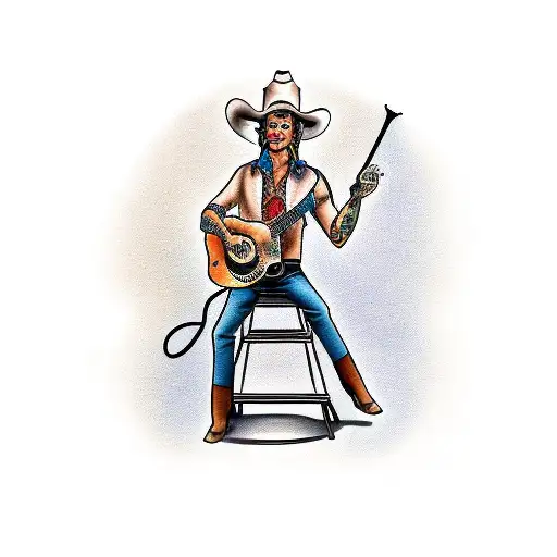 Cowboy On A Stool With A Guitar