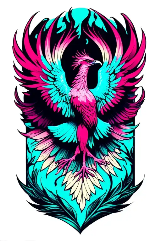 Very Feminine Phoenix Rising With Hot Pink And Turquoise Fading Into Each Other