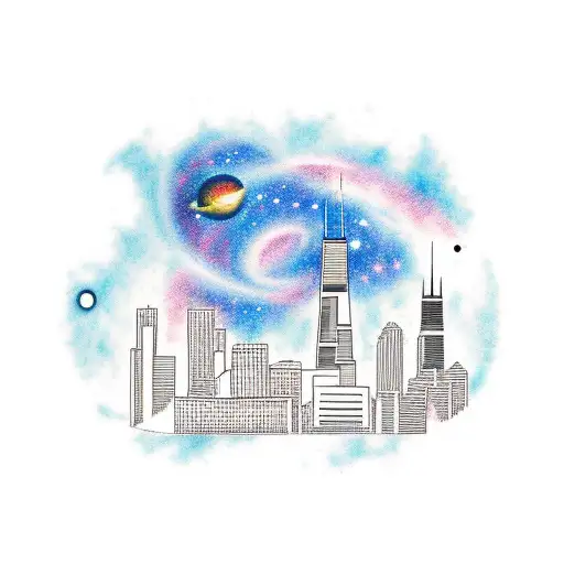 A Skyline Of Chicago Merging With The Milky Way Galaxy